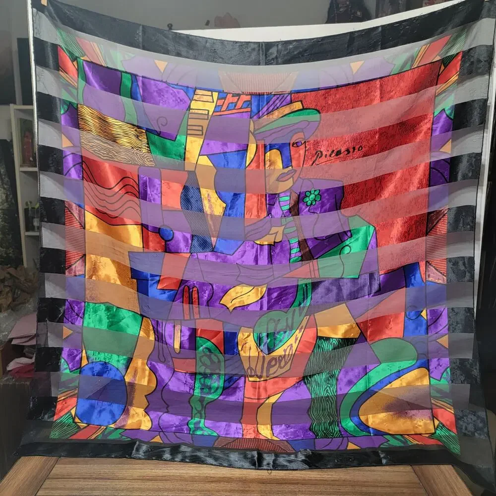 VINTAGE Ladie's Large Multicolored Picasso Square Scarf